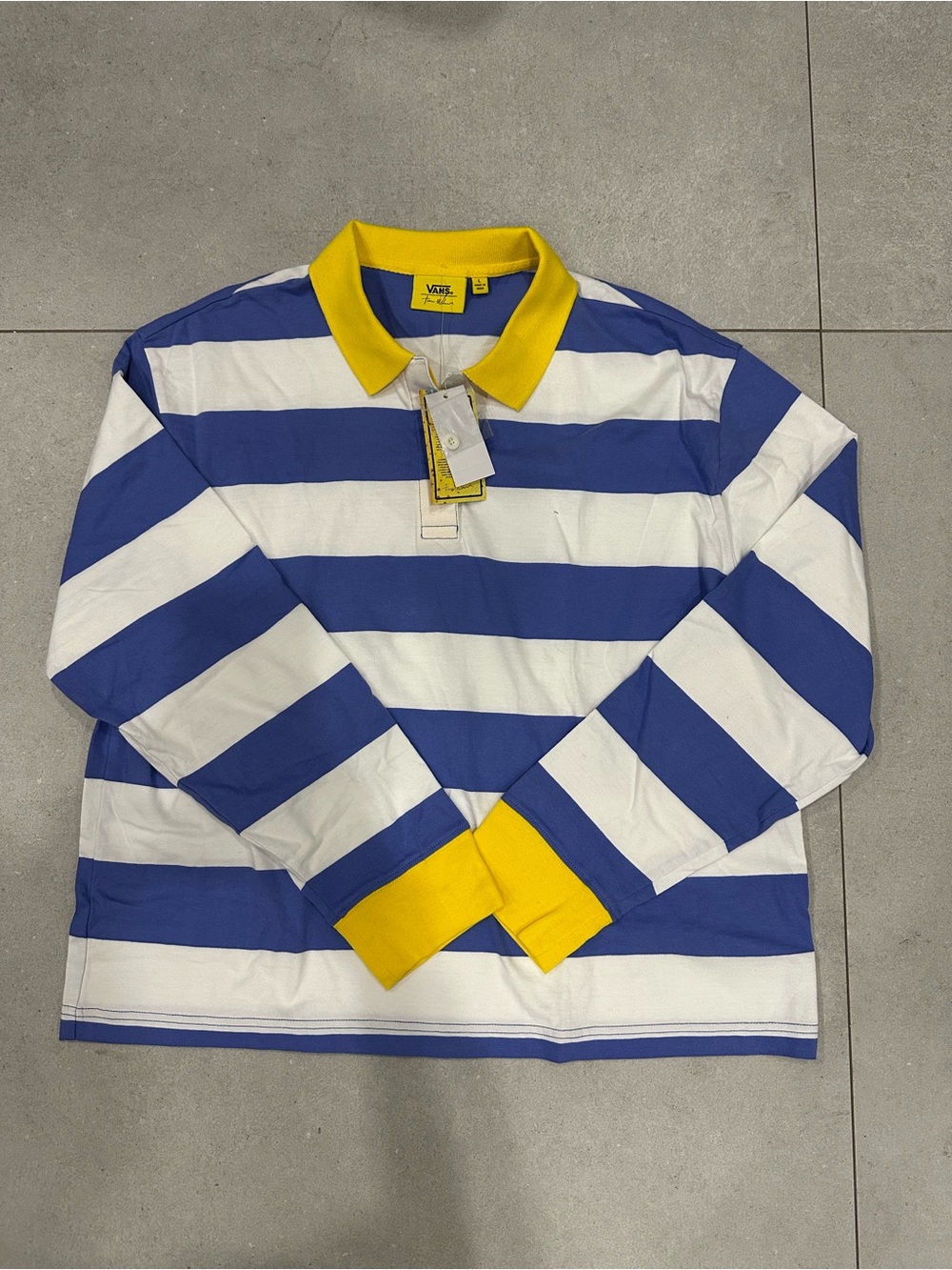 Vans X Tierra Whack Royal Blue & White Striped Rugby Polo with Yellow Accents